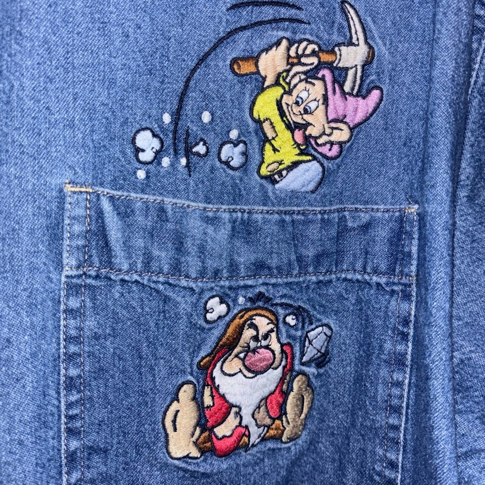 Disney Blue Button Down Shirt with Dwarf Embroidery